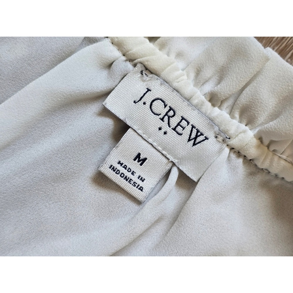 J.Crew Womens Ruffle Neck Tie Blouse Ivory White Black Velvet Trim size M sheer - Picture 3 of 9